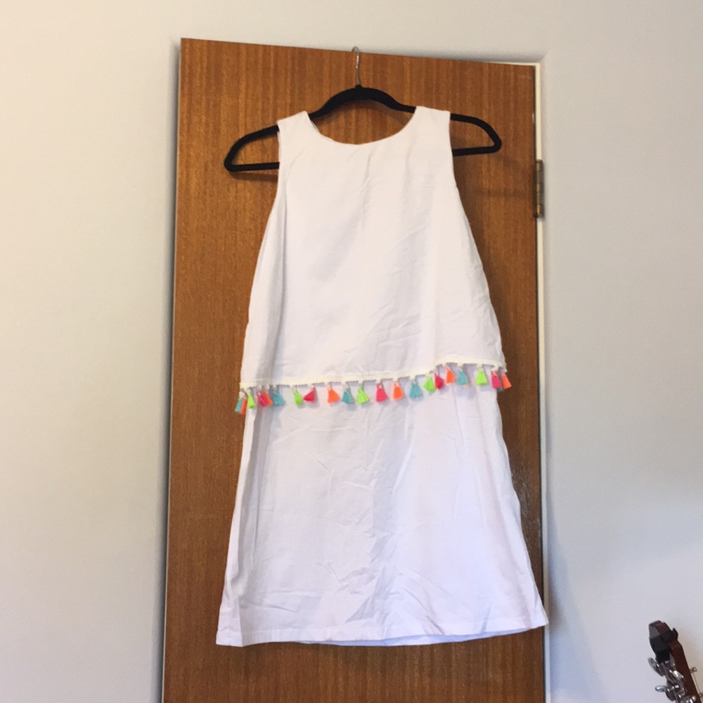 White pom pom detail dress